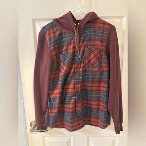 L.L. Bean Maroon‎ Plaid Hooded Shirt